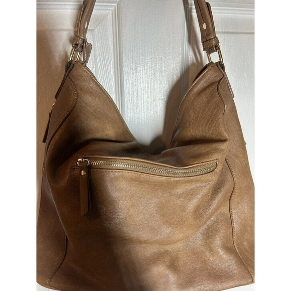 Sasha+Sofi Distressed Hobo Purse Vegan Leather in Tobacco With Stitching Detail - Picture 7 of 12